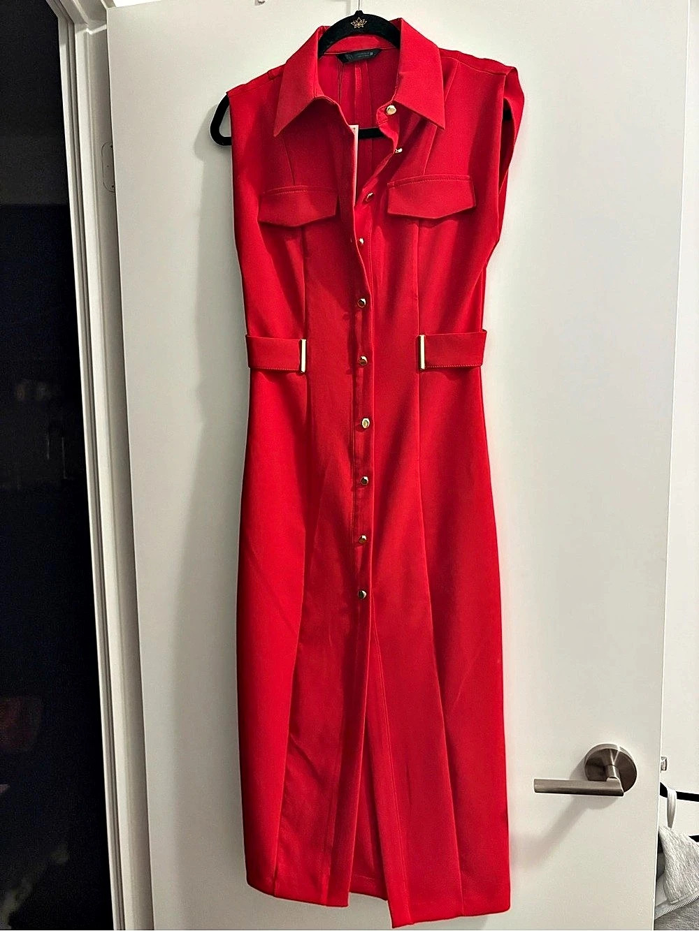 Zara Combination Midi Dress Red Utility Maxi Dress Size XS